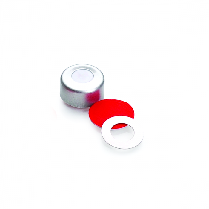 WHEATON® µL MicroLiter® 11 mm 压接密封件（带隔膜），聚四氟乙烯/硅树脂，银色，0.06"