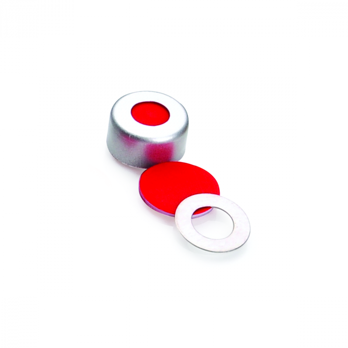 WHEATON® µL MicroLiter® 11 mm 压接密封件（带隔膜），PTFE/硅/PTFE，铝锡™盖帽