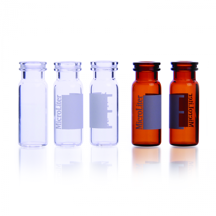 WHEATON® µL MicroLiter® 12 x 32 mm 容量瓶，11 mm 弹簧盖，透明，非硅烷化，带贴片