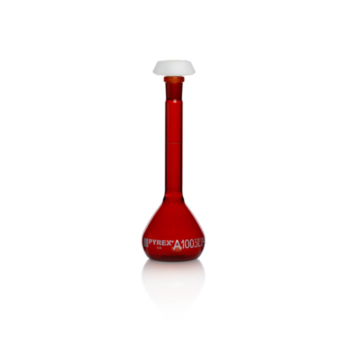 Pyrex® 容量瓶，A 级，棕色，USP/ISO/DIN 公差，100 mL
