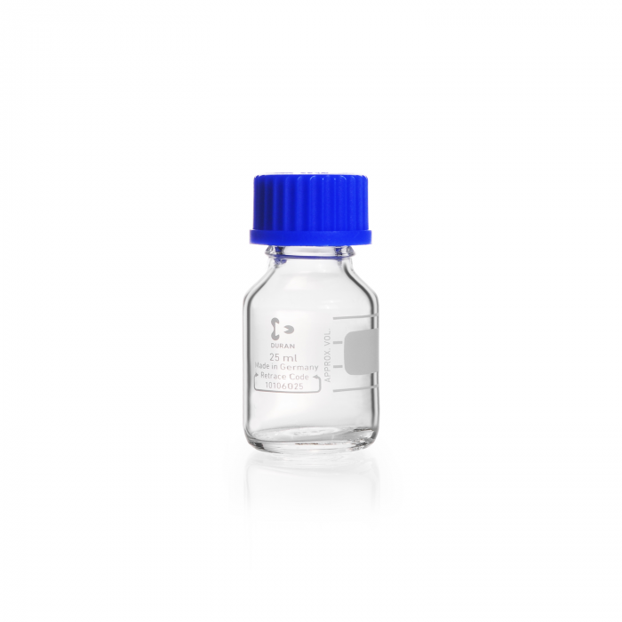 DURAN® 原装GL45透明实验室瓶，带螺旋盖和倾倒环，PP，蓝色，100ml