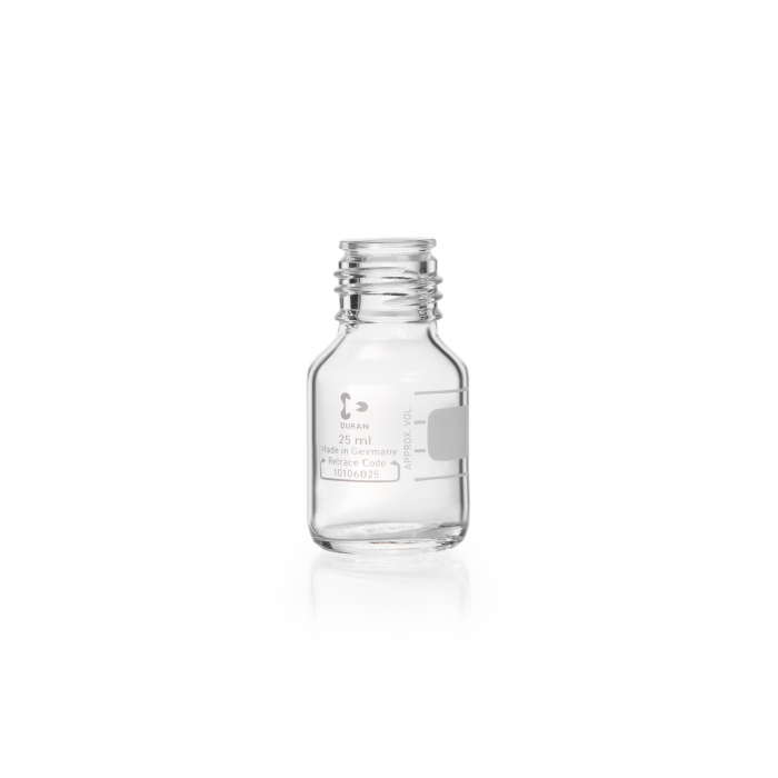 DURAN® 原装GL25透明实验室瓶，无螺旋盖和倾倒环，PP，蓝色，25ml