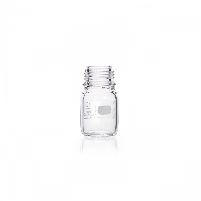 DURAN® 原装GL45透明实验室瓶，无螺旋盖和倾倒环，PP，蓝色，100ml