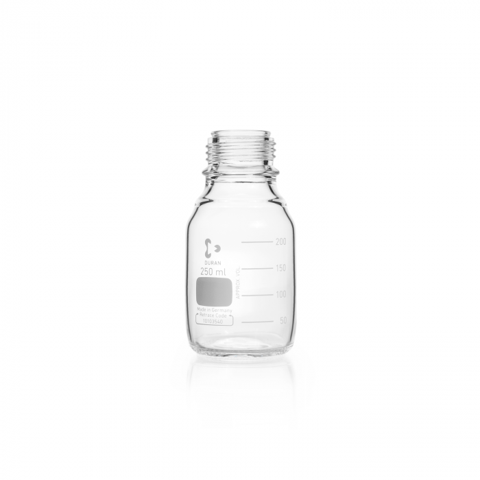DURAN® 原装GL45透明实验室瓶，无螺旋盖和倾倒环，PP，蓝色，250ml
