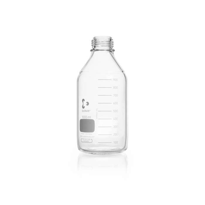 DURAN® 原装GL45透明实验室瓶，无螺旋盖和倾倒环，PP，蓝色，1000ml