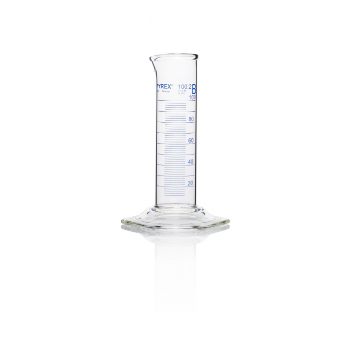 Pyrex® 量筒，B 级，蹲式，带重型边缘，100 mL