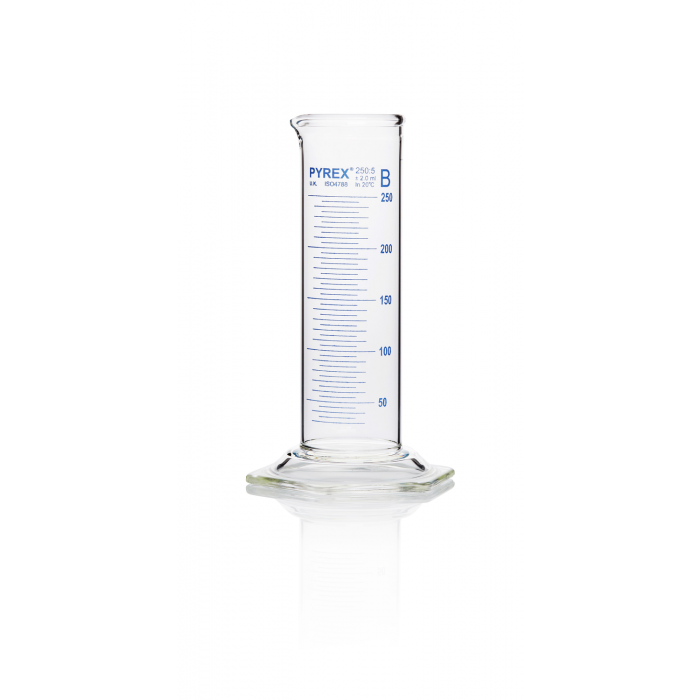 Pyrex® 量筒，B 级，蹲式，带重型边缘，250mL