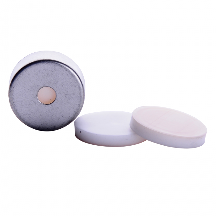 WHEATON® µL MicroLiter® 20 mm 压接密封件（带隔膜），钢制压接密封件，棕褐色聚四氟乙烯/白色硅树脂，0.130"