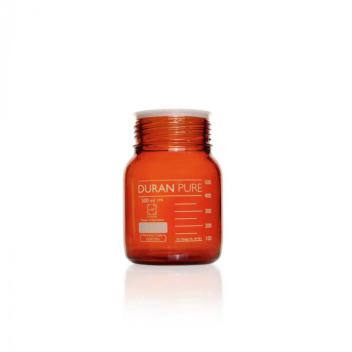 DURAN® PURE GLS 80® 瓶，广口，棕色，带保护盖，不带旋盖和浇注环，500 mL