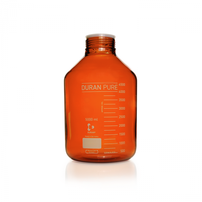 DURAN® PURE GLS 80® 瓶, 广口, 棕色, 带保护盖, 无旋紧盖和浇注环, 5000 mL