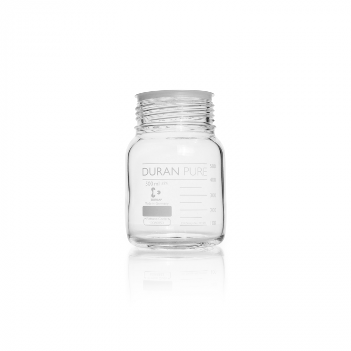 DURAN® PURE GLS 80® 瓶, 广口, 透明, 带保护盖, 无螺旋盖和浇注环, 500 mL
