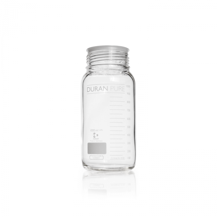 DURAN® PURE GLS 80® 瓶，广口，透明，带保护盖，无螺旋盖和倾倒环，1000 mL