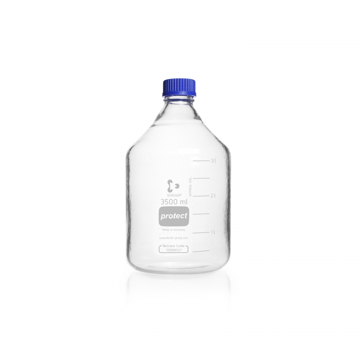 DURAN® protect GL 45 实验室瓶，透明，塑料安全涂层，带螺旋盖和倾倒环，PP，蓝色，3500 mL