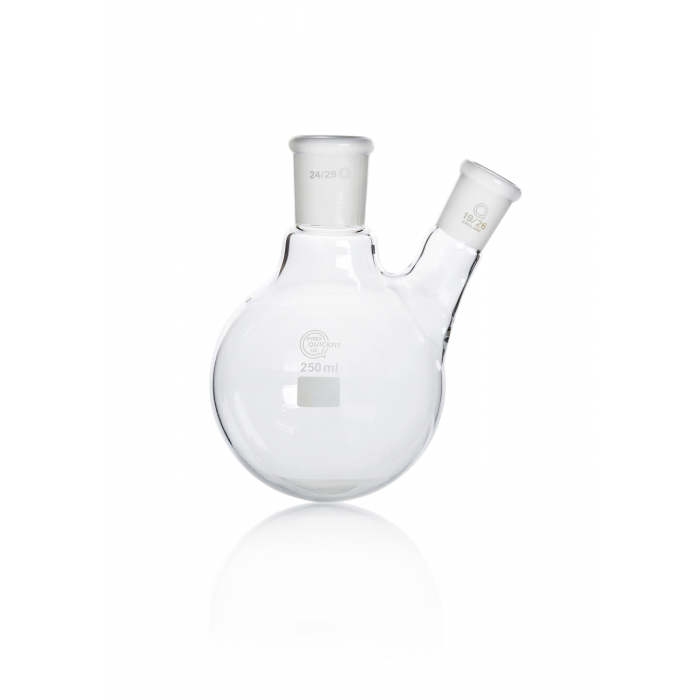 QUICKFIT® 圆底烧瓶，双颈，中心插口 NS 24/29，斜边插口 NS 19/26，250 毫升