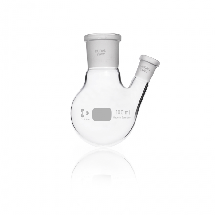 DURAN® 双颈圆底烧瓶，中颈 NS 29/32，斜边颈 NS 14/23，100 mL