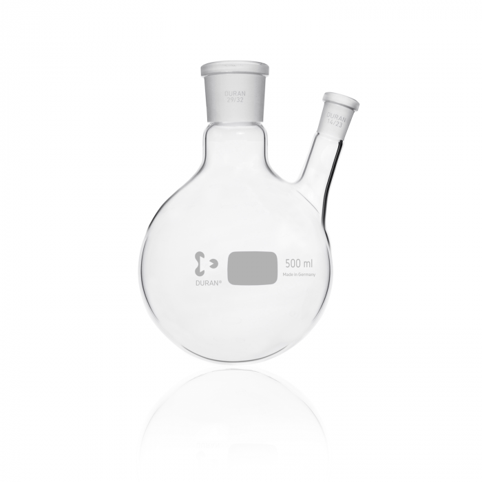 DURAN® 双颈圆底烧瓶，中颈 NS 29/32，斜边颈 NS 14/23，500mL