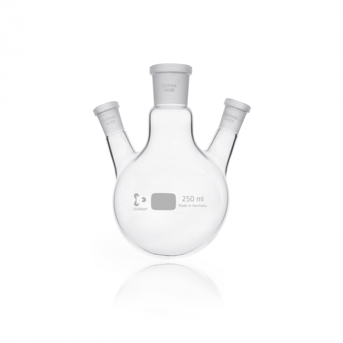 DURAN® 三口圆底烧瓶, 中心颈 NS 24/29, 侧颈 NS 14/23, 250 mL