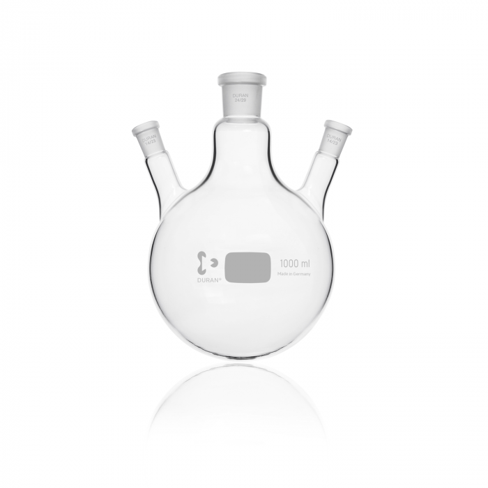 DURAN® 三口圆底烧瓶, 中心颈 NS 24/29, 侧颈 NS 14/23, 1000 mL