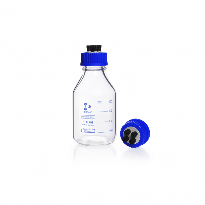 DURAN® GL 45 透明高效液相色谱瓶，带HPLC螺旋盖，4个管道连接口，带刻度，500ml