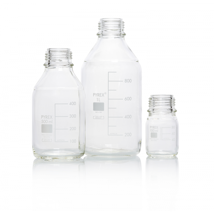 PYREX®瓶，实验室培养基，无盖或倾倒环