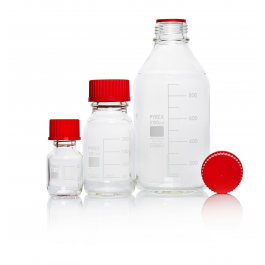PYREX®瓶，实验室培养基，带高温盖和倾倒环