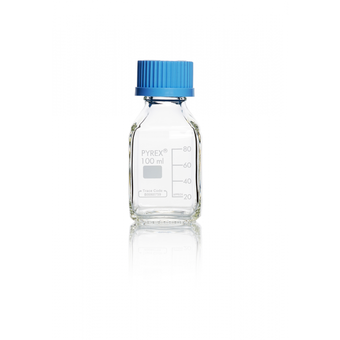PYREX®瓶，实验室培养基，GL 32 方形，带盖和倾倒环，透明 100 mL