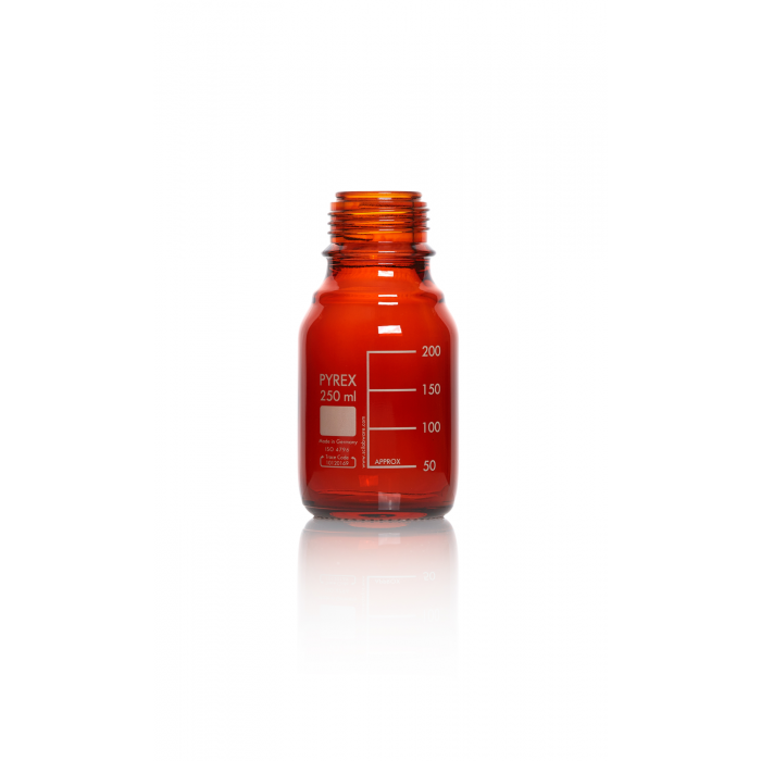 PYREX®瓶，实验室培养基，GL 45 不带盖和浇注环，棕色 250 mL