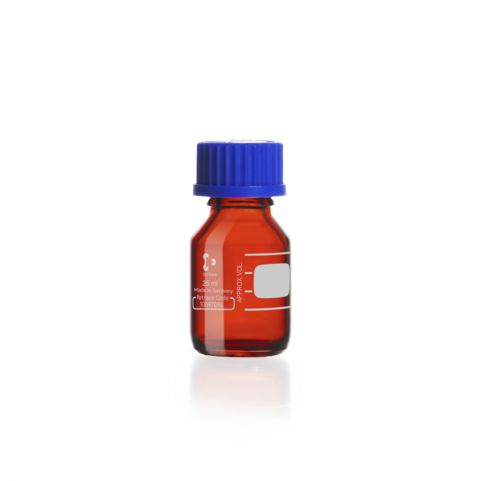 DURAN® 原装，棕色实验室瓶，带螺旋盖和倾倒环，PP，蓝色，25ml
