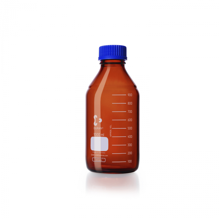 DURAN® 原装，棕色实验室瓶，带螺旋盖和倾倒环，PP，蓝色，1000ml