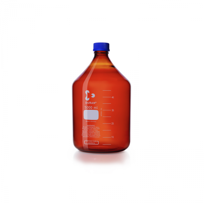 DURAN® 原装，棕色实验室瓶，带螺旋盖和倾倒环，PP，蓝色，5000ml