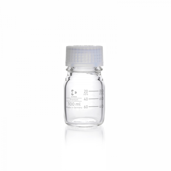DURAN® 特级GL 45 透明实验室瓶，带特级螺旋盖和倾倒环（PFA），100ml