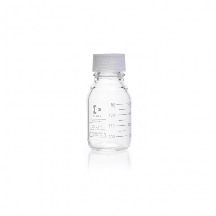 DURAN® 特级GL 45 透明实验室瓶，带特级螺旋盖和倾倒环（PFA），250ml