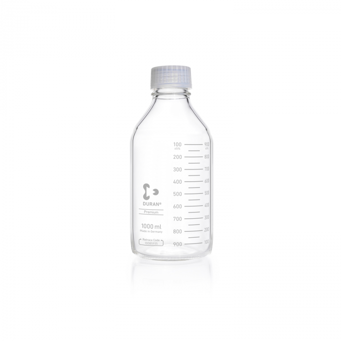 DURAN® 特级GL 45 透明实验室瓶，带特级螺旋盖和倾倒环（PFA），1000ml