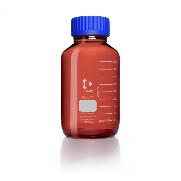 DURAN® GLS 80® 棕色广口实验室瓶，带螺旋盖和倾倒环（PP，蓝色），2000ml