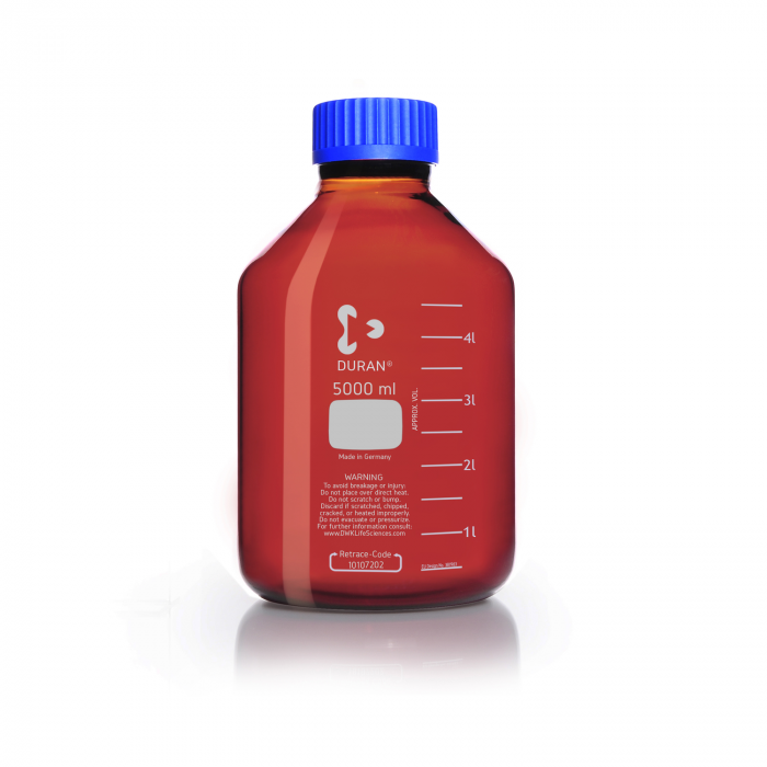 DURAN® GLS 80® 棕色广口实验室瓶，带螺旋盖和倾倒环（PP，蓝色），5000ml