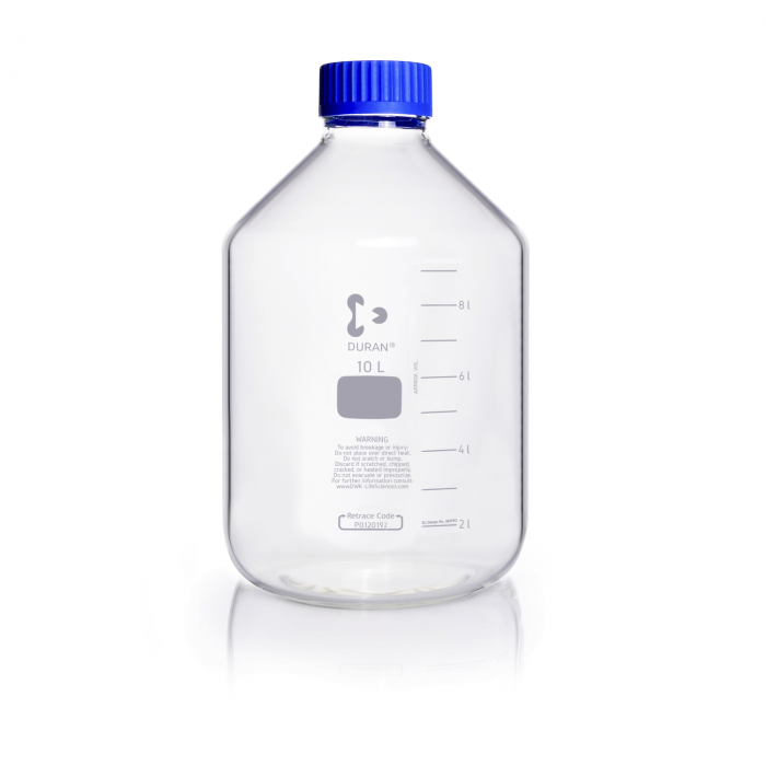DURAN® GLS 80® 广口实验室瓶，透明，带螺旋盖和倾倒环，PP，蓝色，10000ml