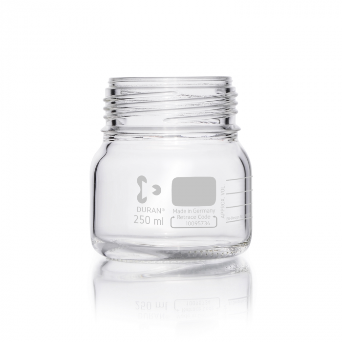 DURAN® GLS 80® 广口实验室瓶，透明，无螺旋盖和倾倒环，PP，蓝色，250ml