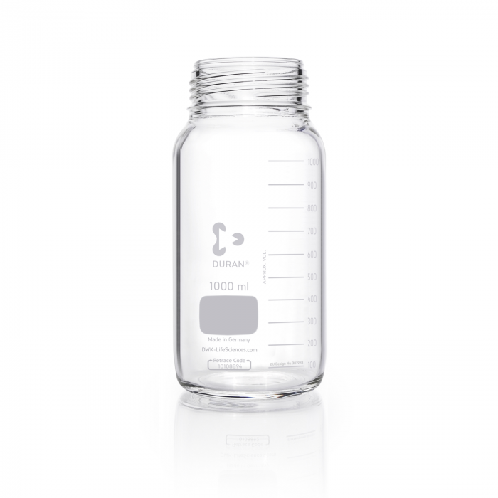 DURAN® GLS 80® 广口实验室瓶，透明，无螺旋盖和倾倒环，PP，蓝色，1000ml