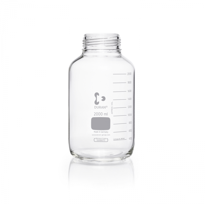 DURAN® GLS 80® 广口实验室瓶，透明，无螺旋盖和倾倒环，PP，蓝色，2000ml