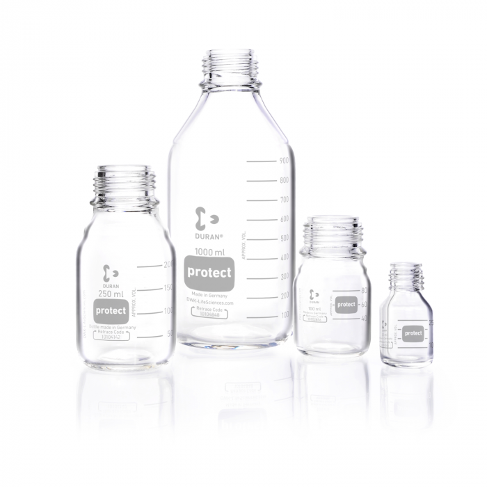 DURAN® protect GL 25 实验室瓶，透明，塑料安全涂层，无螺旋盖和倾倒环，10 mL