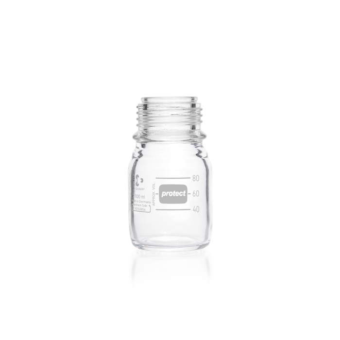 DURAN® protect GL 45 实验室瓶，透明，塑料安全涂层，无螺旋盖和倾倒环，100 mL