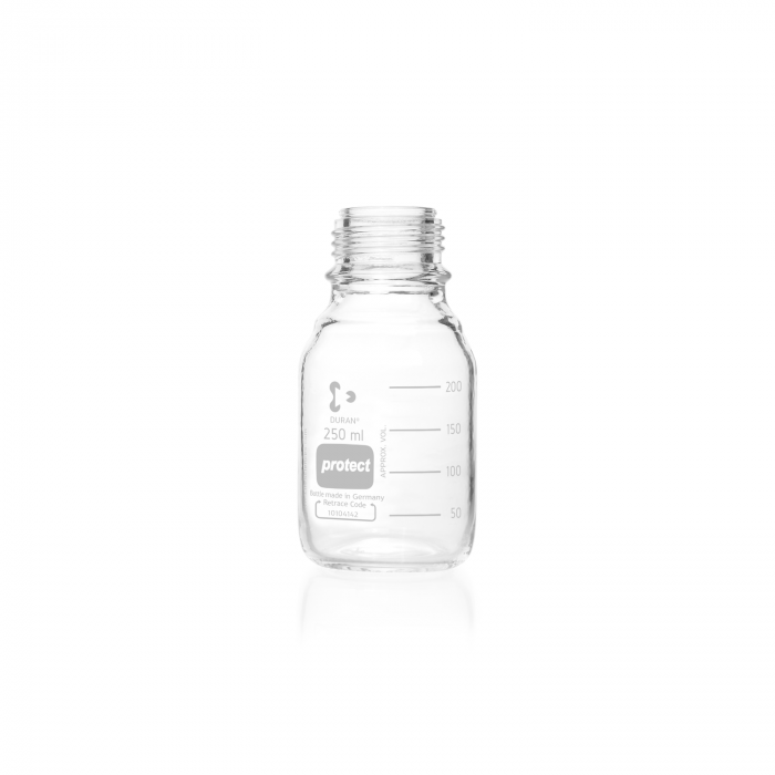 DURAN® protect GL 45 实验室瓶，透明，塑料安全涂层，无螺旋盖和倾倒环，250 mL