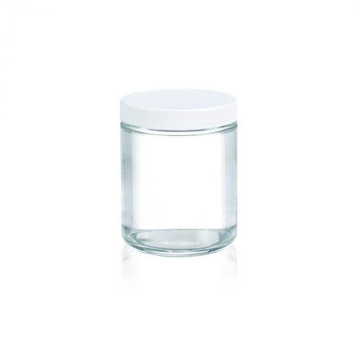 WHEATON® 透明直口瓶，白色聚丙烯盖，聚四氟乙烯发泡内衬，8 盎司