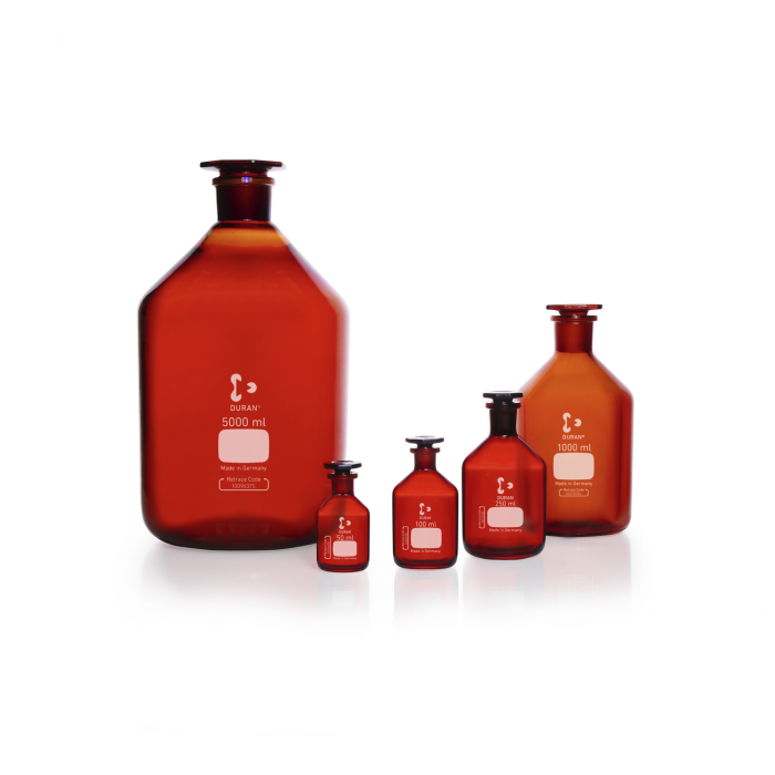 DURAN® 棕色窄颈试剂瓶，ST 24/29 标准磨口颈，带玻璃平头塞，500ml