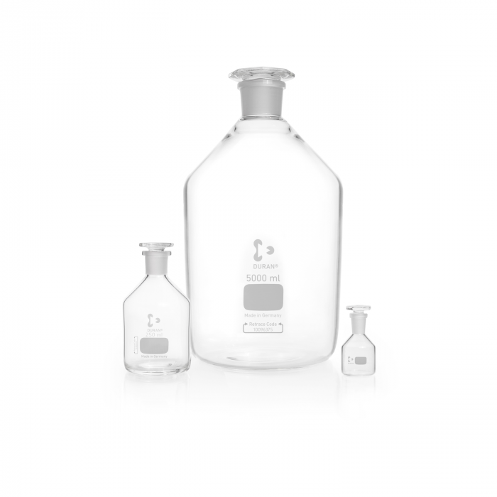 DURAN® 试剂瓶，窄颈，透明，ST 60/46 标准磨口颈，带玻璃平头塞，20000ml