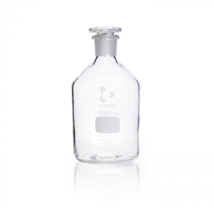 DURAN® 试剂瓶，窄颈，透明，ST 29/32 标准磨口颈，带玻璃平头塞，1000ml