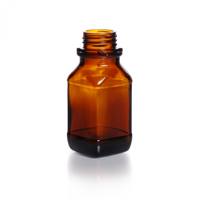 螺旋盖瓶，方形，钠钙色，棕色，广口，短型，带 DIN 32 S 螺纹，100 mL