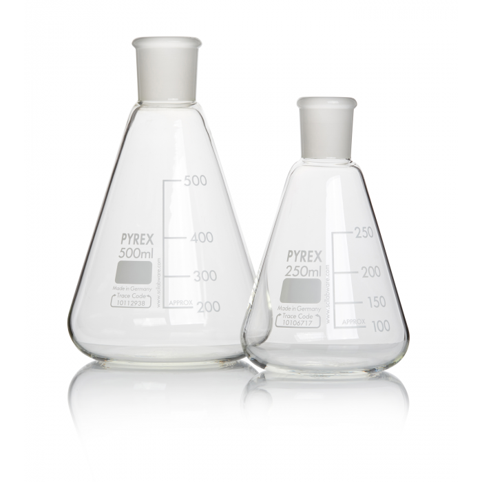 PYREX®烧瓶，埃伦迈耶，带刻度， 接地插座