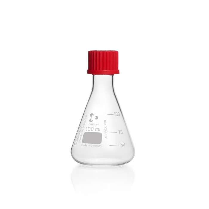 DURAN® 埃伦迈耶烧瓶，带 DIN 螺纹，带 PBT 瓶盖，100 mL