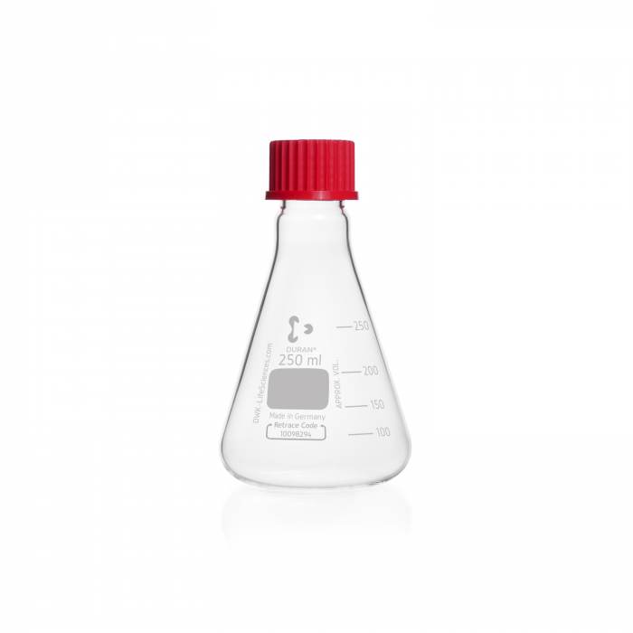 DURAN® 埃伦迈耶烧瓶，带 DIN 螺纹，带 PBT 瓶盖，250 mL